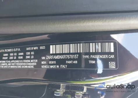 2024 Alfa Romeo Giulia Veloce Rwd z USA, uszkodzony, nr VIN ZARFAMBNXR7678157